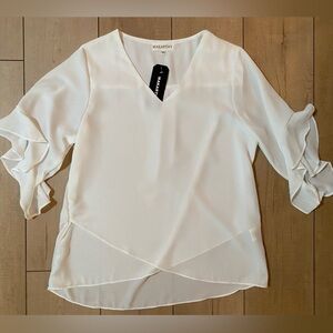 Makarthy Sheer White Blouse - Size M Lightweight V-Neck